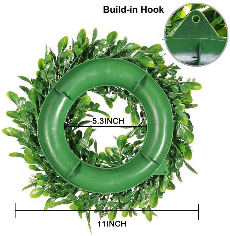 LSKYTOP 2 Pcs Boxwood Wreath with Artificial Wreath Green Leaves Door Wall Window Decoration,11Inch/PC - Image 2